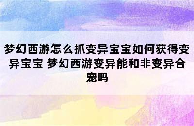 梦幻西游怎么抓变异宝宝如何获得变异宝宝 梦幻西游变异能和非变异合宠吗